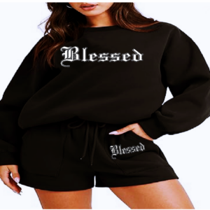 "BLESSED" 2PC SHORT SET~In Black