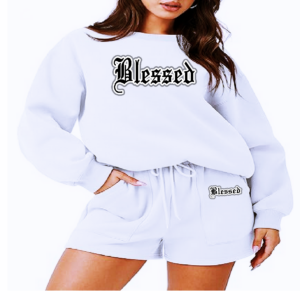 "BLESSED" 2PC SHORT SET~In White
