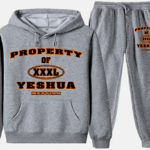 "PROPERTY" 2PC Hoodie Set in Gray with orange accents