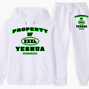 "PROPERTY" 2PC HOODIE SET In White with Neon Green accents
