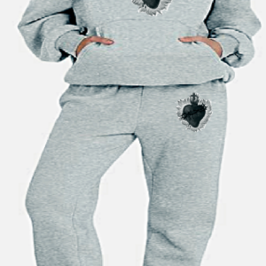 "BURNING SACRED HEART" 2PC HOODIE SET~In Gray