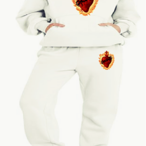 "BURNING SACRED HEART" 2PC HOODIE SET~In White