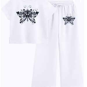 "BLACK BUTTERFLY" TWO PC SET In White